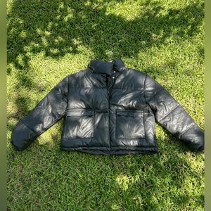 PLT Faux Leather Oversized Puffer Coat